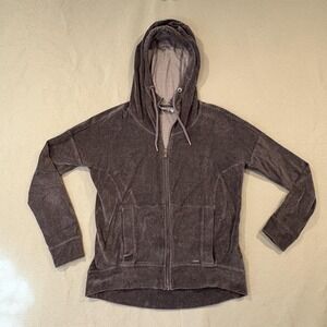 Athleta Hoodie Womens XS Gray Full Zip Drawstring Pockets Cotton Blend Velour